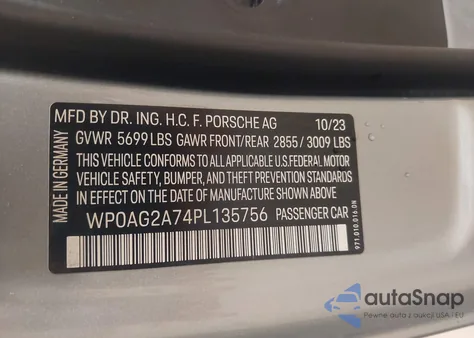 2023 Porsche Panamera Gts z USA, uszkodzony, nr VIN WP0AG2A74PL135756